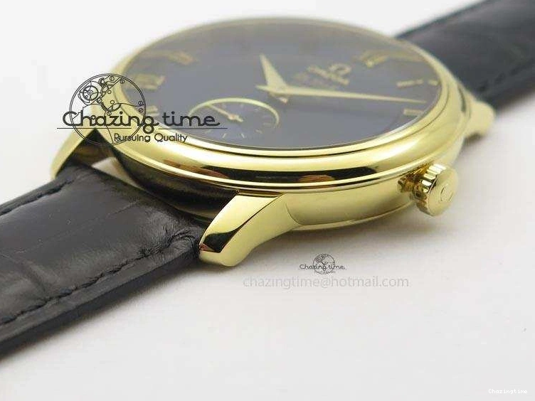 0207 De Ville MK 1:1 Best Edition YG Blue Dial On Black Leather Asian Seagull T1701 (Sec@6) Upgraded 8234